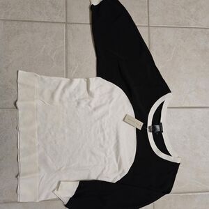 Ann Taylor Black and Cream Long Sleeve Top
